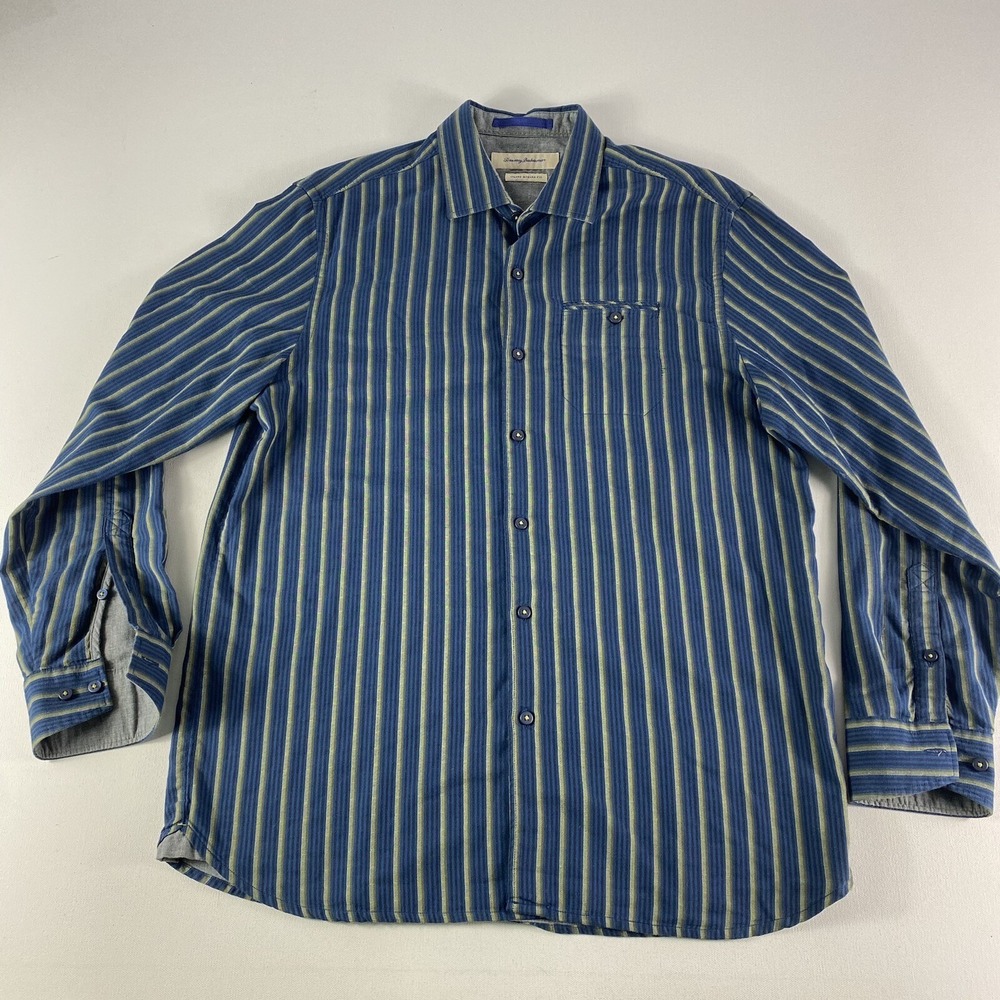 Tommy Bahama Button Down Shirt Mens Medium Striped Silk Blend Island Modern Fit
